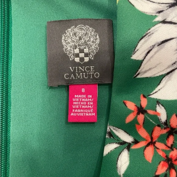 Vince Camuto Green Floral Scuba Knit Fit and Flare Dress Size 8 - Picture 6 of 12